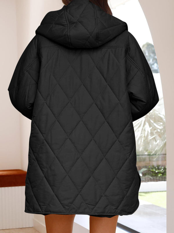 Women's oversize Loose Hooded Quilted Jacket / Coat - K - 7 COLORS -