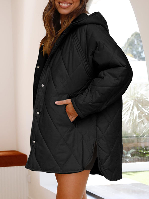 Women's oversize Loose Hooded Quilted Jacket / Coat - K - 7 COLORS -