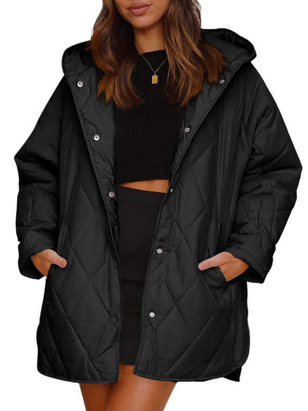 Women's oversize Loose Hooded Quilted Jacket / Coat - K - 7 COLORS -