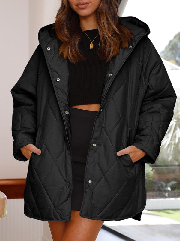 Women's oversize Loose Hooded Quilted Jacket / Coat - K - 7 COLORS -