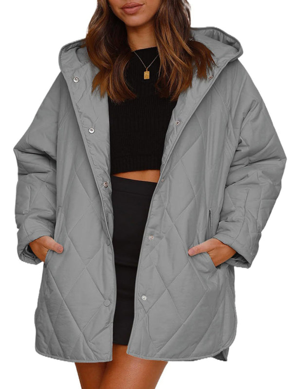 Women's oversize Loose Hooded Quilted Jacket / Coat - K - 7 COLORS -