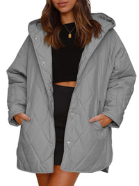 Thumbnail for Women's oversize Loose Hooded Quilted Jacket / Coat - K - 7 COLORS -