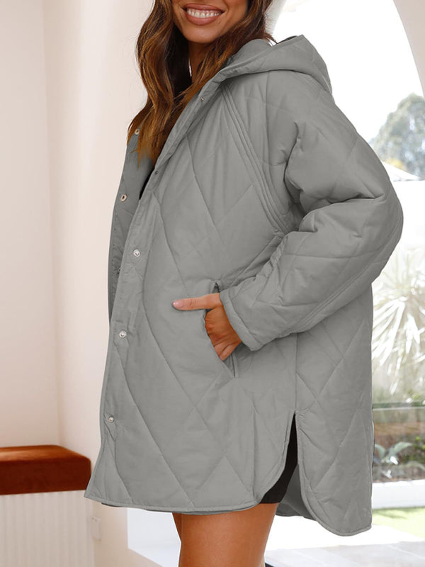 Women's oversize Loose Hooded Quilted Jacket / Coat - K - 7 COLORS -