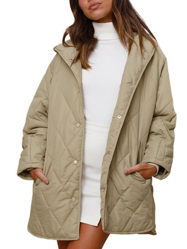 Women's oversize Loose Hooded Quilted Jacket / Coat - K - 7 COLORS -