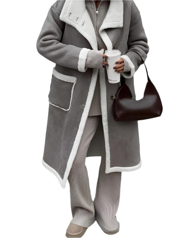 Women's patch pocket gray and white color block Coat - K - 1 COLOR -