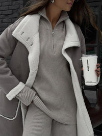 Thumbnail for Women's patch pocket gray and white color block Coat - K - 1 COLOR -