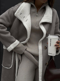 Thumbnail for Women's patch pocket gray and white color block Coat - K - 1 COLOR -