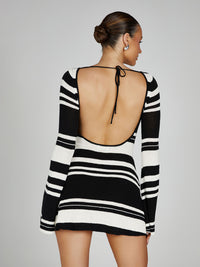 Thumbnail for Women's bell sleeves backless striped slim knitted Dress - K - 4 COLORS -