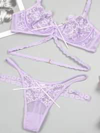 Thumbnail for New sexy flower embroidered sexy lingerie set lace thong bra three-piece set with underwire  - 3 PCS.- K -  2 COLORS -