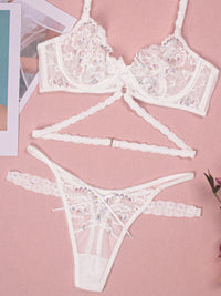 Thumbnail for New sexy flower embroidered sexy lingerie set lace thong bra three-piece set with underwire  - 3 PCS.- K -  2 COLORS -