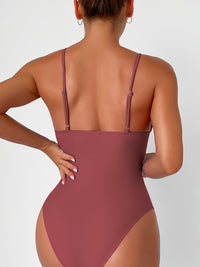 Thumbnail for New solid color deep V one-piece swimsuit - K - 8 COLORS -