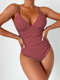 Thumbnail for New solid color deep V one-piece swimsuit - K - 8 COLORS -