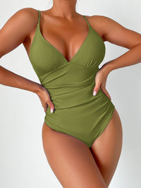 Thumbnail for New solid color deep V one-piece swimsuit - K - 8 COLORS -