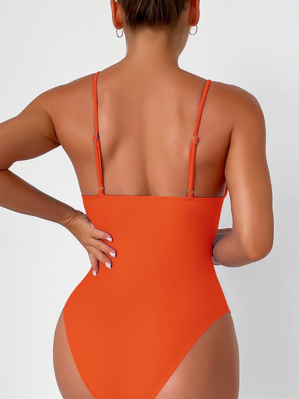 New solid color deep V one-piece swimsuit - K - 8 COLORS -