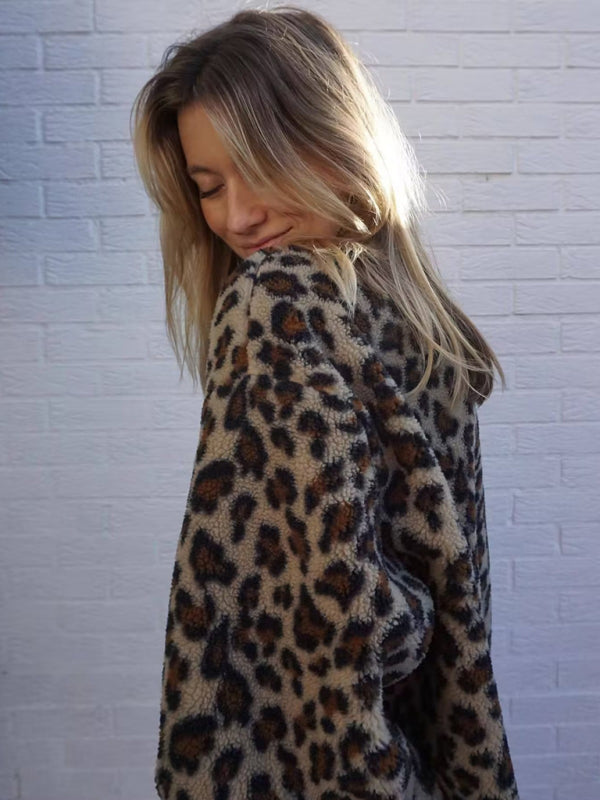 New printed fashionable loose Wooly leopard print Jacket - K - 1 COLOR -