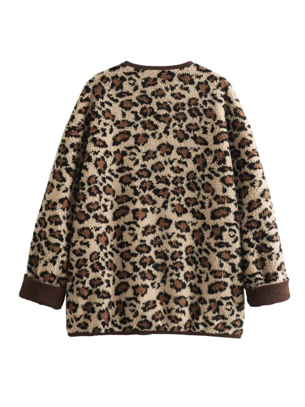 New printed fashionable loose Wooly leopard print Jacket - K - 1 COLOR -