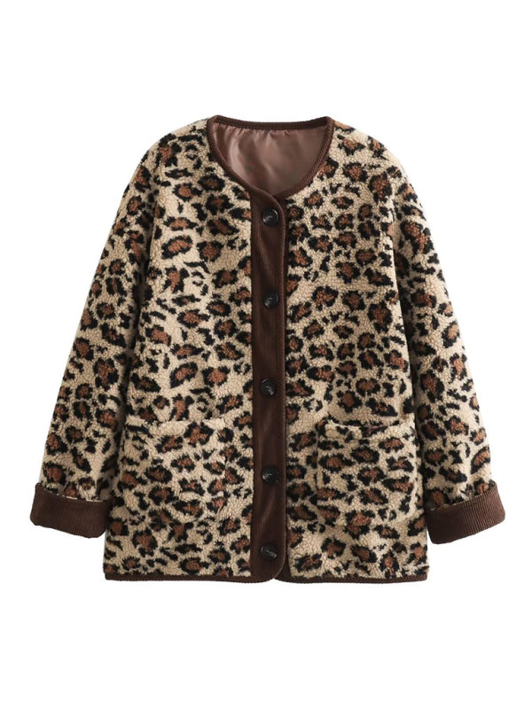 New printed fashionable loose Wooly leopard print Jacket - K - 1 COLOR -