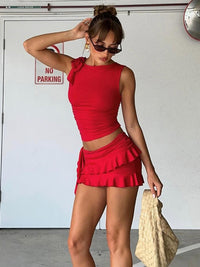 Thumbnail for New ruffled fashionable, comfortable and sexy vest solid color miniskirt suit - K - 1 COLOR -