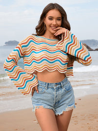 Thumbnail for New patchwork round neck striped bikini beach cover-up - K - 5 COLORS -