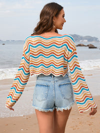 Thumbnail for New patchwork round neck striped bikini beach cover-up - K - 5 COLORS -