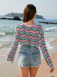 Thumbnail for New patchwork round neck striped bikini beach cover-up - K - 5 COLORS -