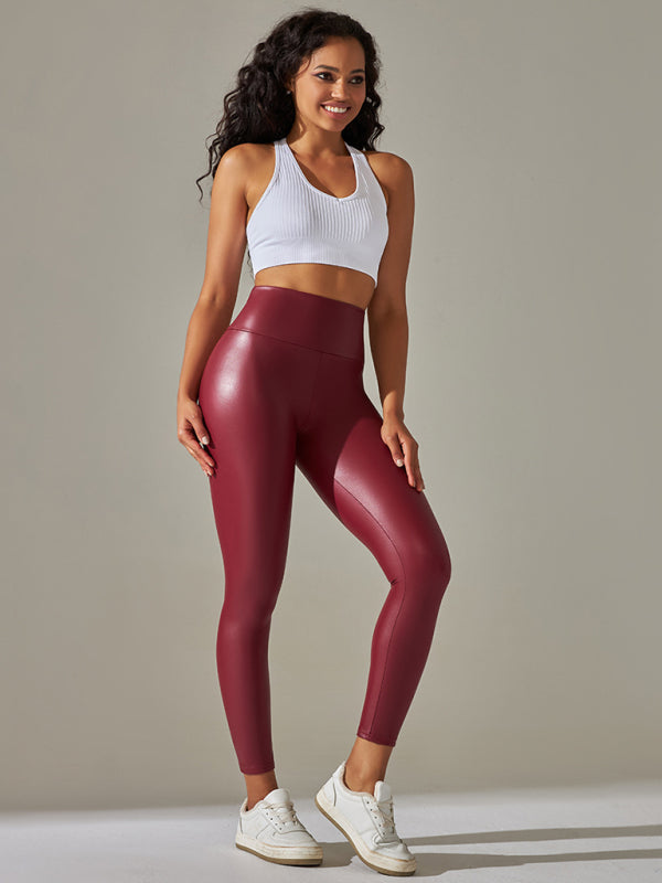 New Women's Leggings high waist tight Faux(PU) leather pants colorful yoga Leggings - K - 6 COLORS -