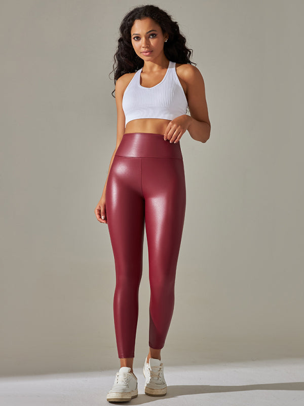 New Women's Leggings high waist tight Faux(PU) leather pants colorful yoga Leggings - K - 6 COLORS -