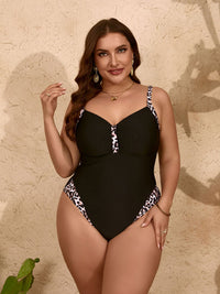 Thumbnail for Plus size pure black leopard print one-piece slim bikini swimsuit - SIZES L THRU 5XL - K - 1 COLOR -