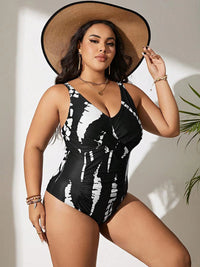 Thumbnail for Plus size black and white one-piece slim bikini swimsuit - SIZES L THRU 5XL - K - 1 COLOR -