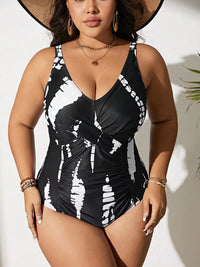 Thumbnail for Plus size black and white one-piece slim bikini swimsuit - SIZES L THRU 5XL - K - 1 COLOR -