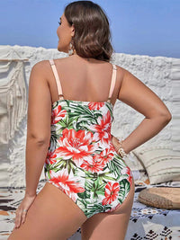 Thumbnail for Plus size sexy printed hip-covering strappy one-piece swimsuit - SIZES L THRU 5XL - K - 5 COLORS -