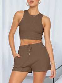 Thumbnail for Women's new loose solid color casual sleeveless shorts suit - 2 PCS. - K - 12 COLORS -