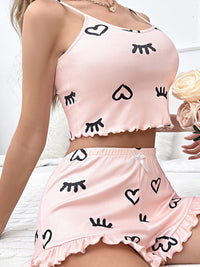 Thumbnail for New sexy flower suspender + shorts home pajamas set - 2 PCS. - K - 1 COLOR -