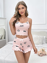 Thumbnail for New sexy flower suspender + shorts home pajamas set - 2 PCS. - K - 1 COLOR -