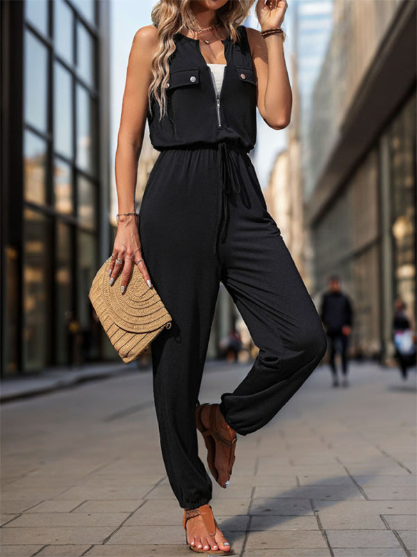 Women's Casual Waistless Sleeveless Long Jumpsuit - K - 1 COLOR -