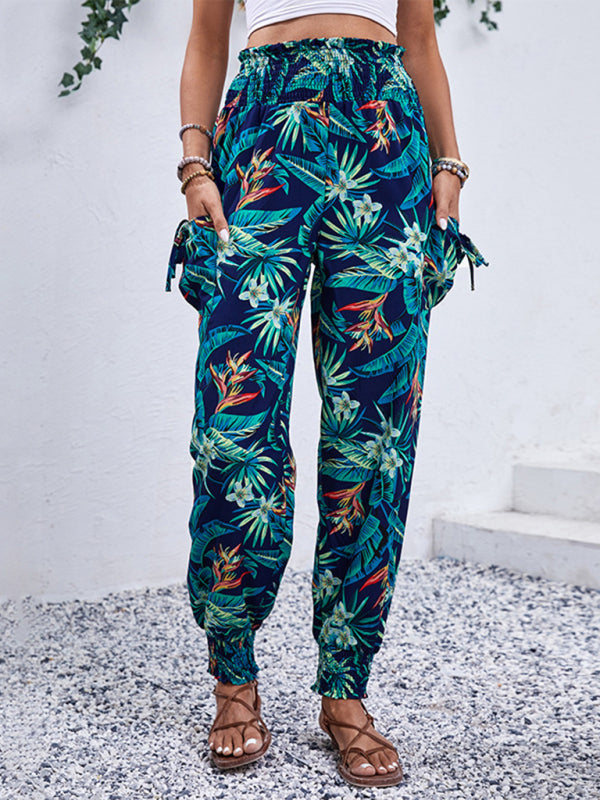 New style casual pants pocket tropical print trousers - K - 2 COLORS -