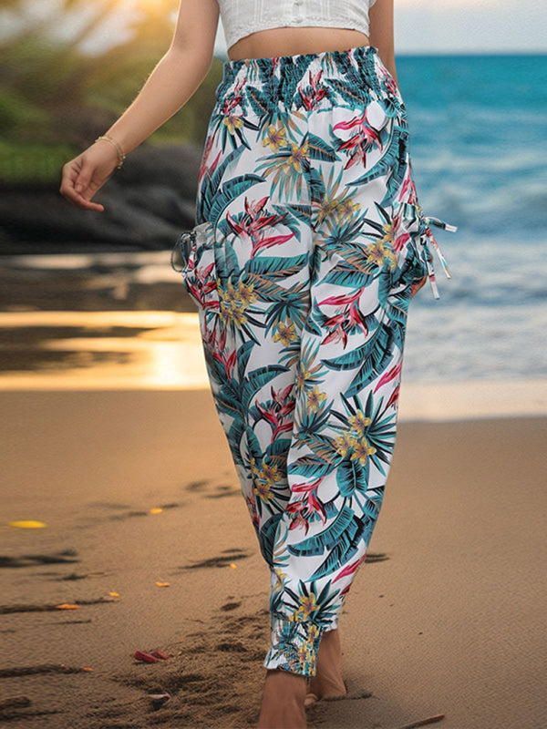 New style casual pants pocket tropical print trousers - K - 2 COLORS -