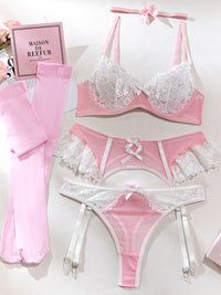 Thumbnail for Sexy bra set lace mesh splicing nurse outfit sexy lingerie five-piece set - 5 PCS. - K - 2 COLORS -