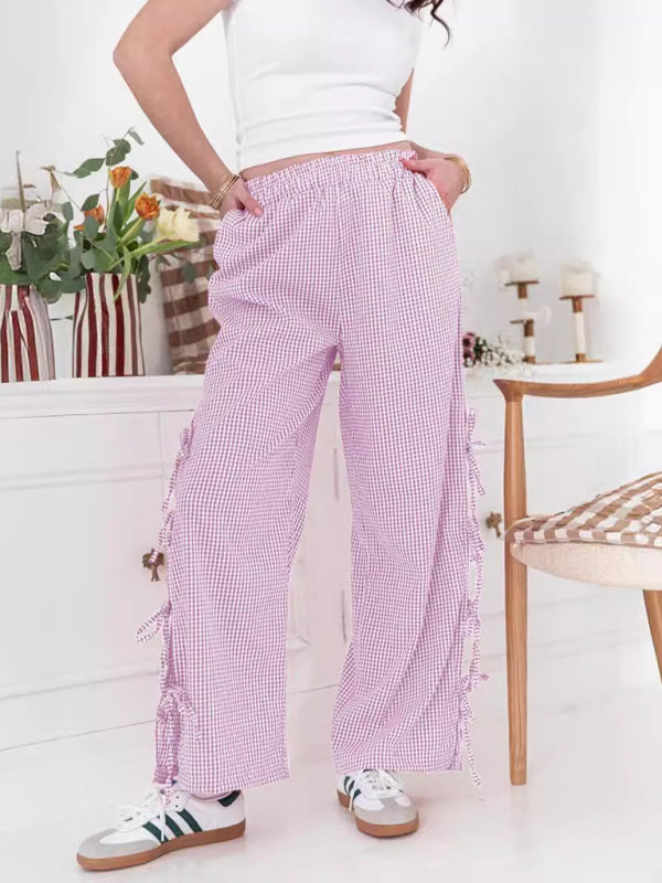 Fashion women's plaid strappy casual trousers - K - 4 COLORS -