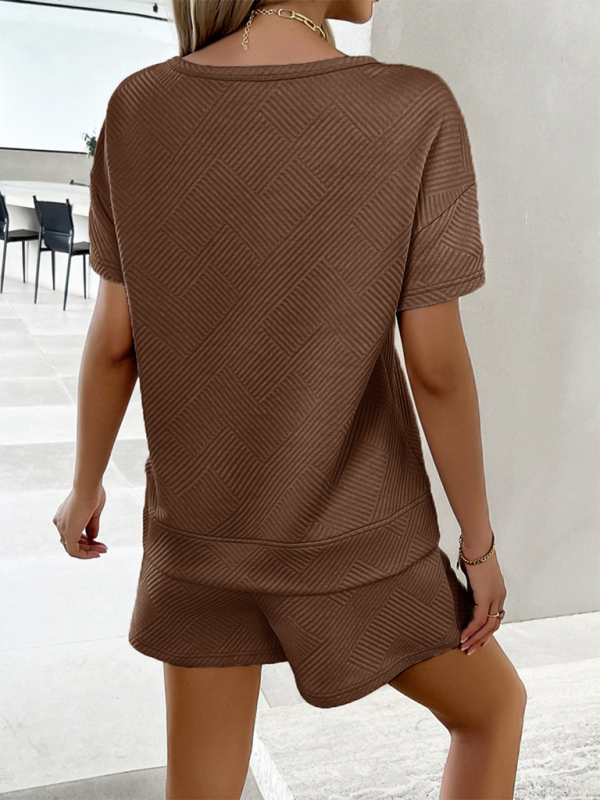 Summer solid color knitted crew neck top and shorts casual two-piece set - 2 PCS. - K - 4 COLORS -