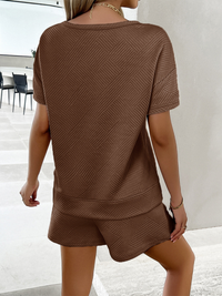 Thumbnail for Summer solid color knitted crew neck top and shorts casual two-piece set - 2 PCS. - K - 4 COLORS -