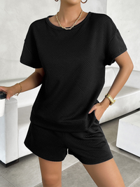 Thumbnail for Summer solid color knitted crew neck top and shorts casual two-piece set - 2 PCS. - K - 4 COLORS -