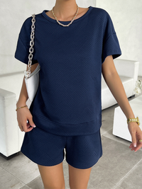 Thumbnail for Summer solid color knitted crew neck top and shorts casual two-piece set - 2 PCS. - K - 4 COLORS -