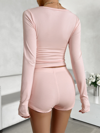 Thumbnail for New spring and summer solid color slim long-sleeved tops and Shots two-piece set - 2 PCS. - K - 5 COLORS -