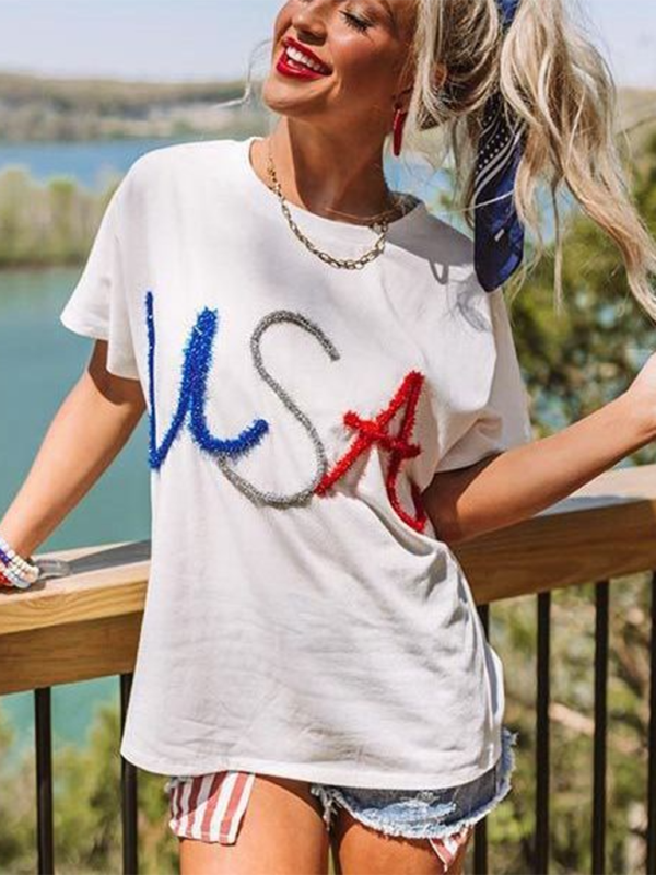 Women's New USA Independence Day White T-Shirt - K - 1 COLOR -