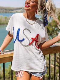 Thumbnail for Women's New USA Independence Day White T-Shirt - K - 1 COLOR -