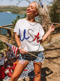 Thumbnail for Women's New USA Independence Day White T-Shirt - K - 1 COLOR -