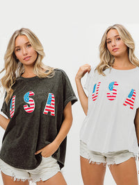 Thumbnail for Women's Independence Day English Letters Short Sleeve T-Shirt Top - K - 2 COLORS -