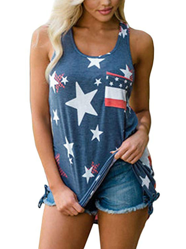 Women's Independence Day Flag Print Loose Casual Tank Top - SIZES S THRU 2XL - T - 4 COLORS -