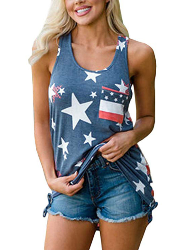 Women's Independence Day Flag Print Loose Casual Tank Top - SIZES S THRU 2XL - T - 4 COLORS -